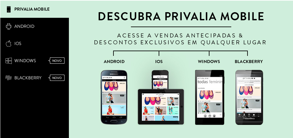 privalia mobile, privalia, mobile, iOS, android, app grátis, windows phone, ofertas, outlet, promoção, moda